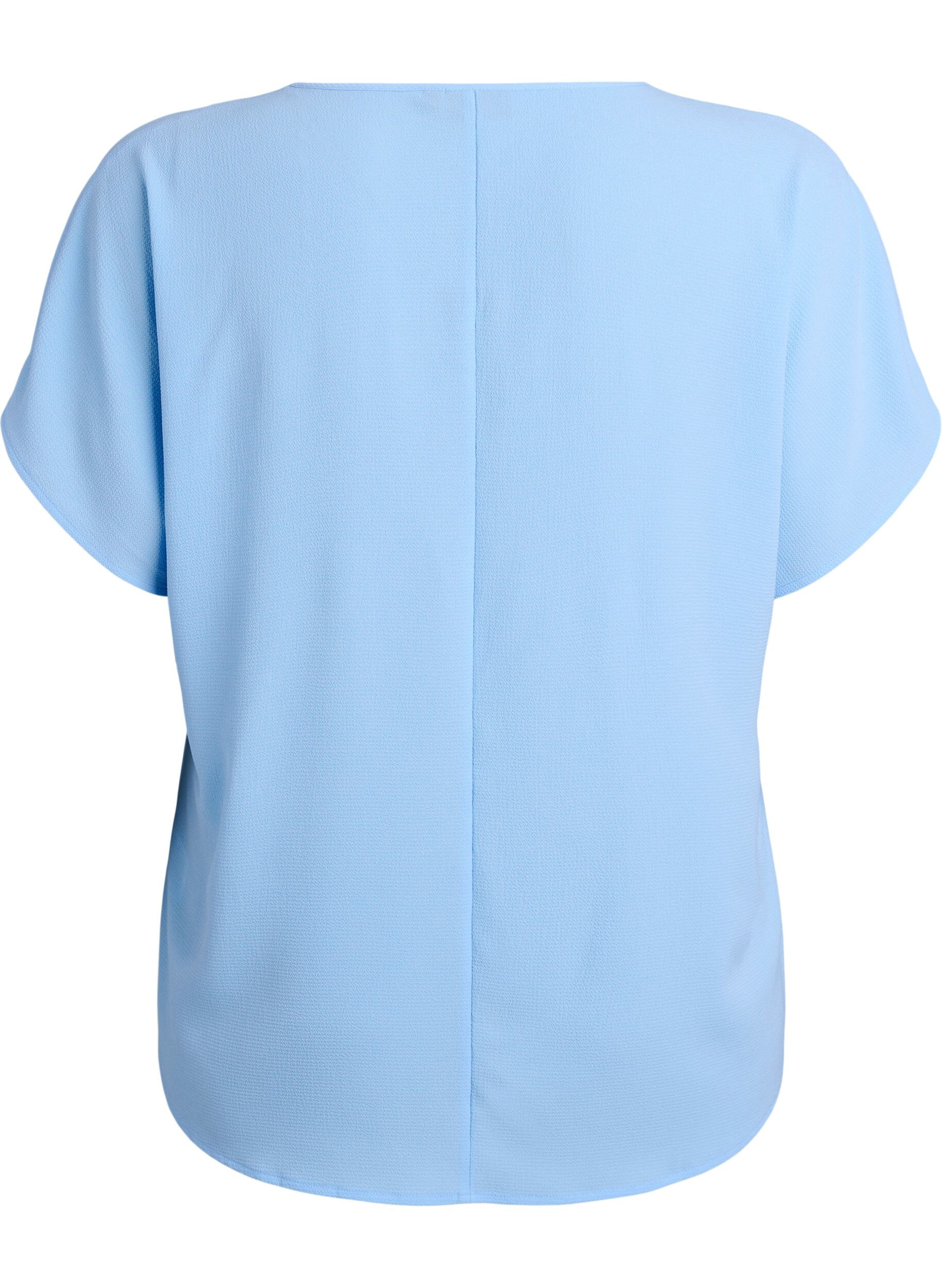 ZizziBluse med korte &aelig;rmer og rund halsudsk&aelig;ring , Bl&aring;, Packshot image number 1