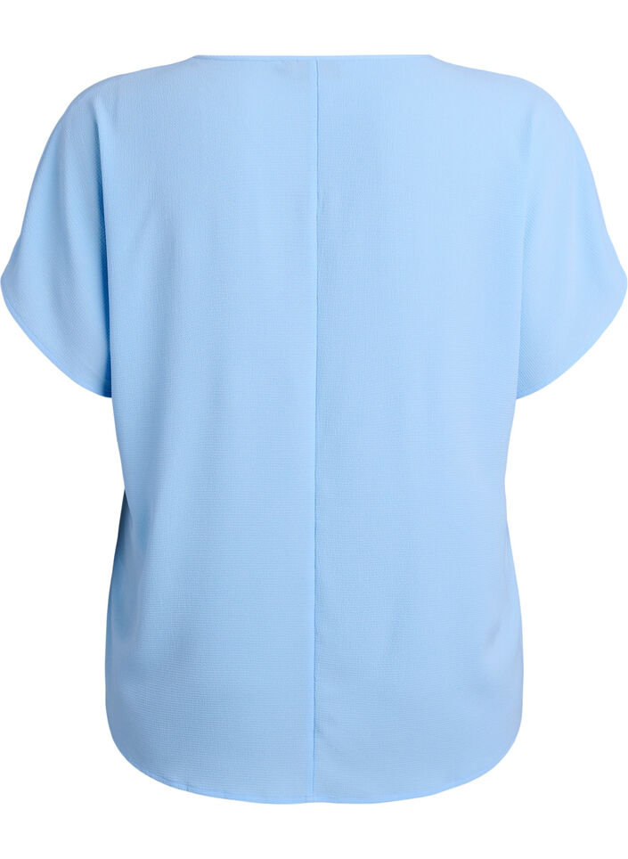 Bluse med korte &aelig;rmer og rund halsudsk&aelig;ring , Bl&aring;, Packshot image number 1