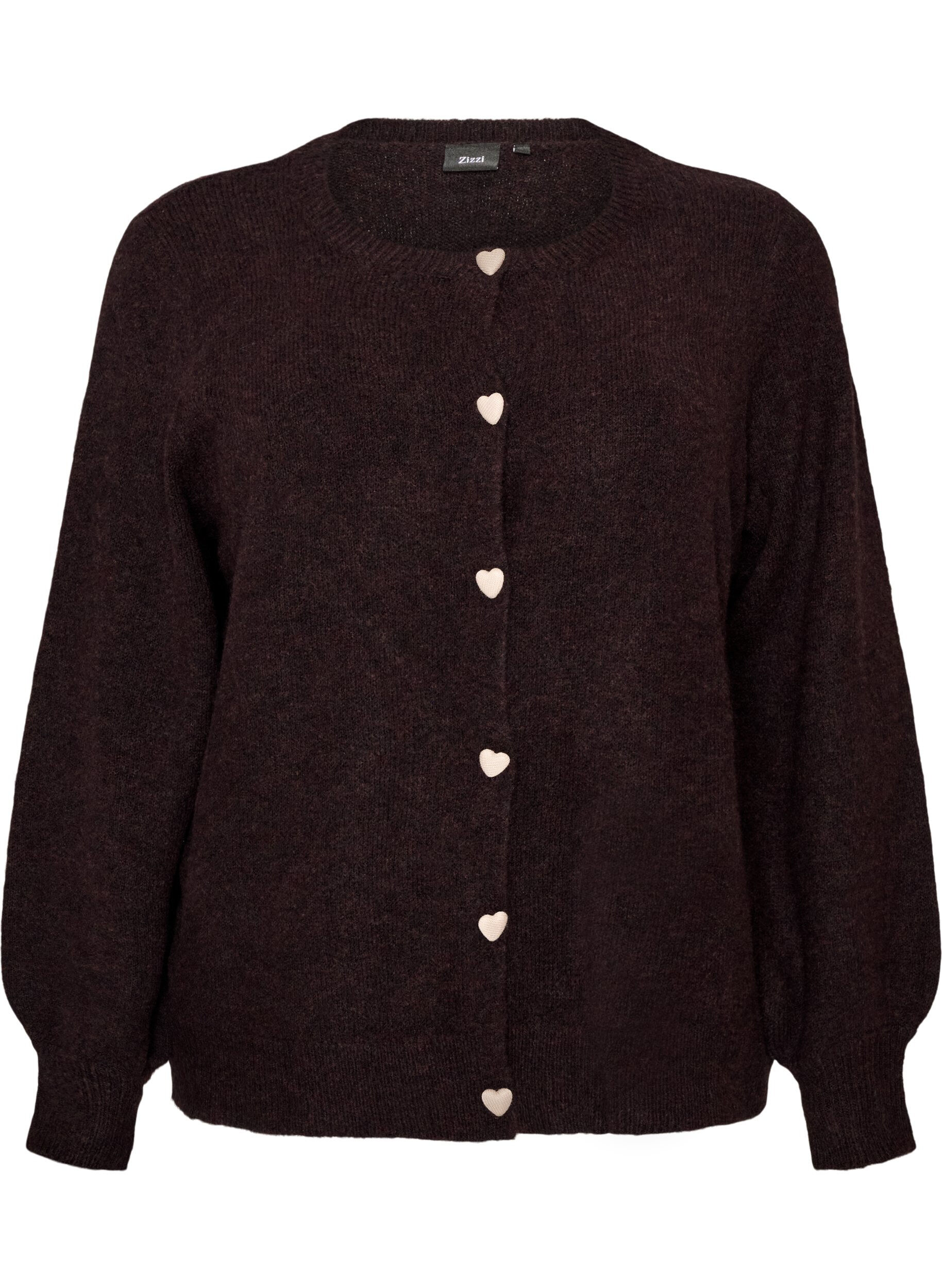 ZizziCardigan med hjerteformede knapper, Brun, Packshot image number 0