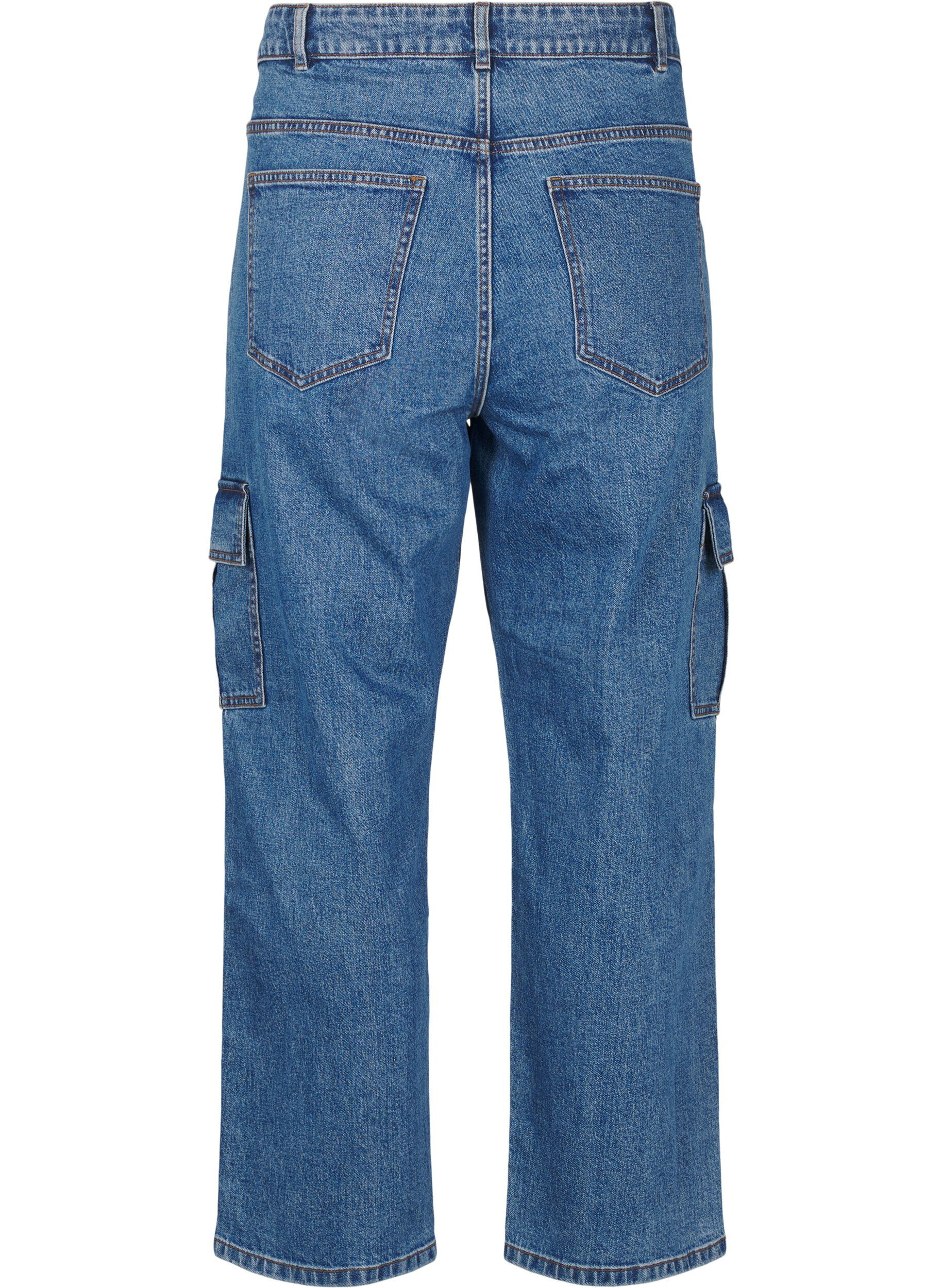 Zizzi Cargojeans med h&oslash;j talje, Blue Denim, Packshot image number 1