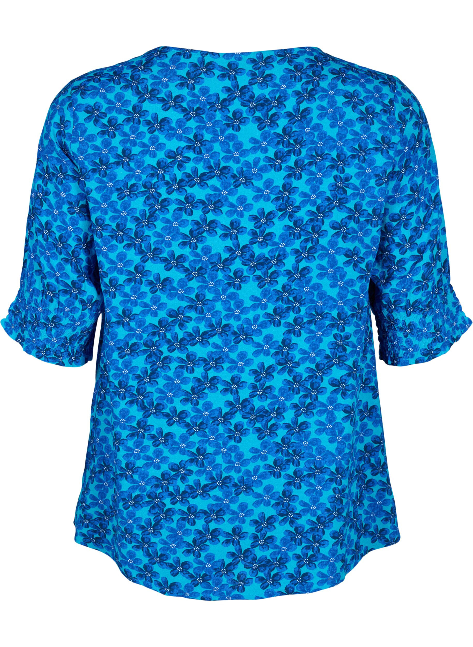 Zizzi Viskosebluse med knapper, Blue Small Flower, Packshot image number 1
