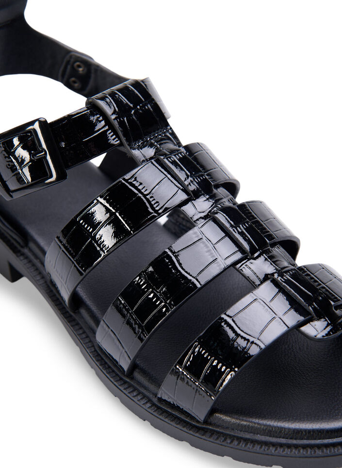 Wide fit - Sandal i shiny croco læder, Black, Packshot image number 3