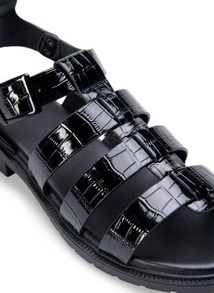 Wide fit sandal i shiny croco læder, Black, Packshot image number 3