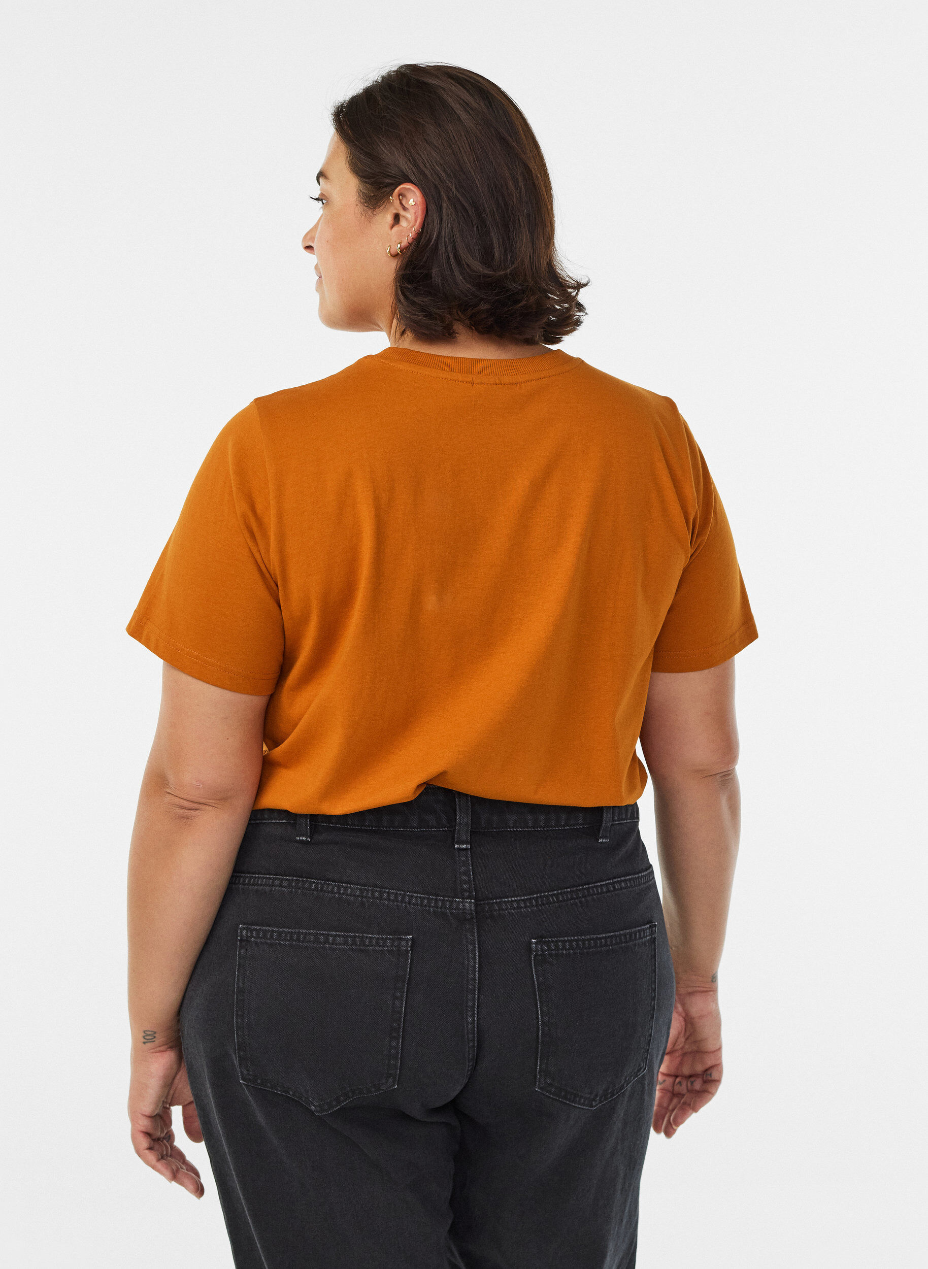 ZizziBasis t-shirt i bomuld med rund hals , Orange, Model image number 2