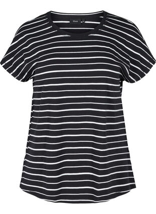 Stribet t-shirt i bomuld, Black/White Stripe, Packshot image number 0