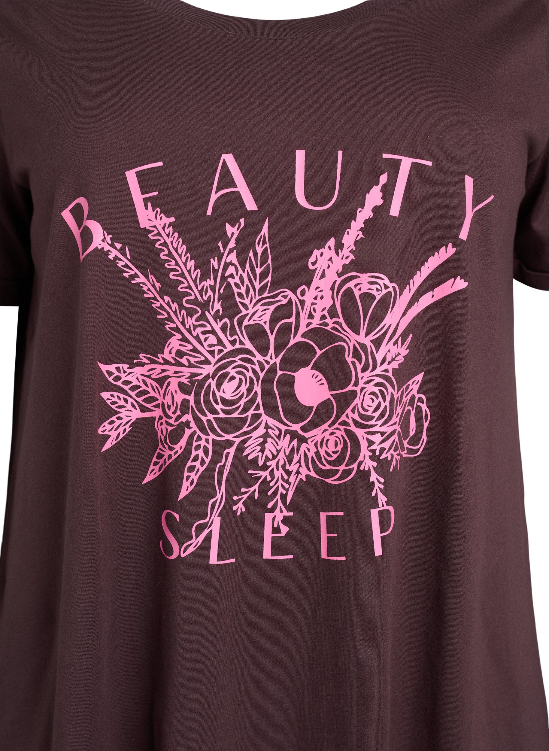 Zizzi Kort&aelig;rmet natkjole i &oslash;kologisk bomuld , Brun, Packshot image number 2