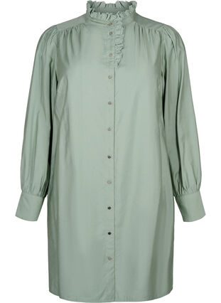 Skjortekjole i viskose med flæser, Green Bay, Packshot image number 0