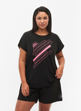 Kortærmet trænings t-shirt med print, Black/Pink Print, Model image number 0