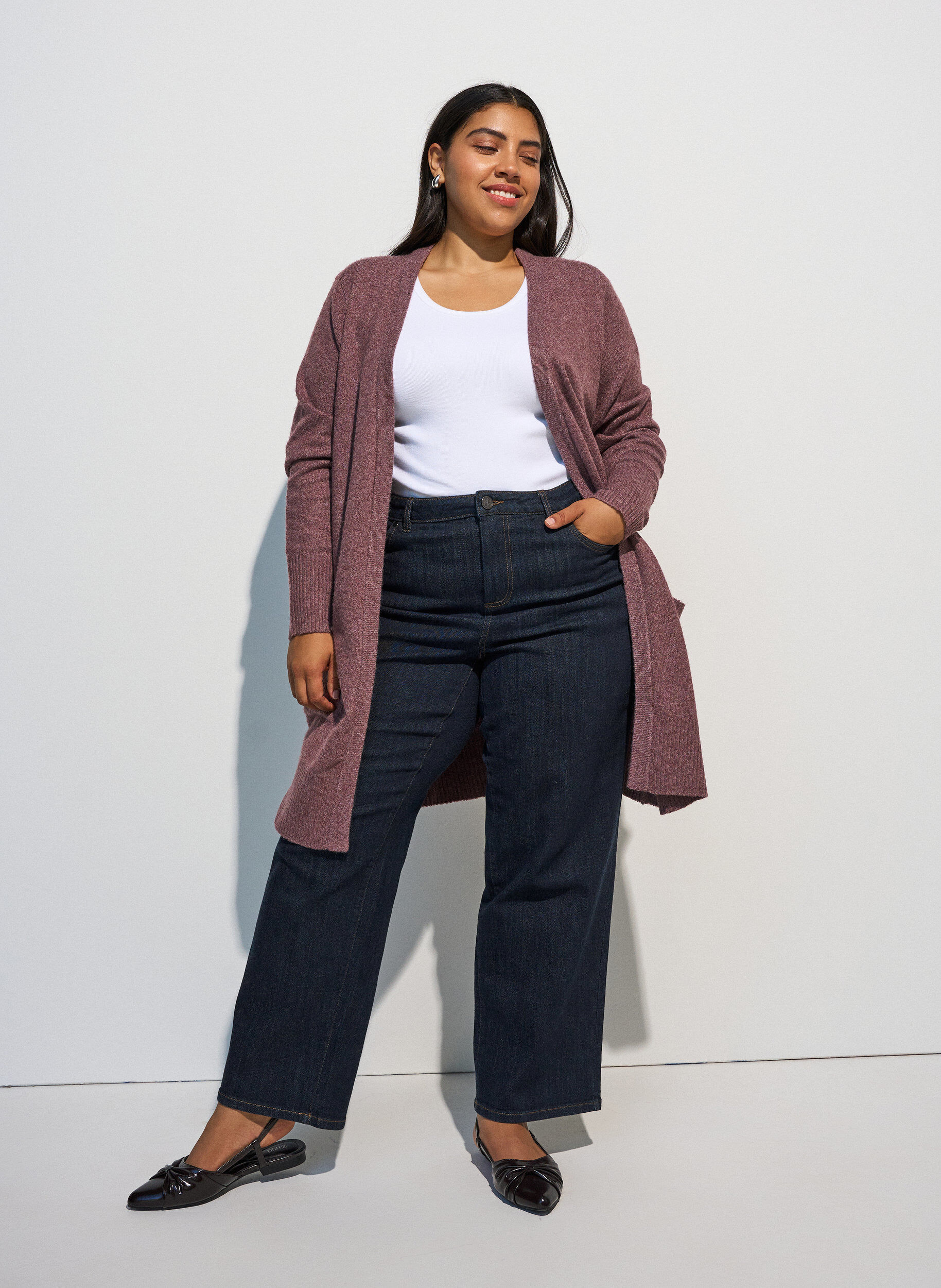 ZizziMeleret strik cardigan med lommer, Lyser&oslash;d, Model image number 1