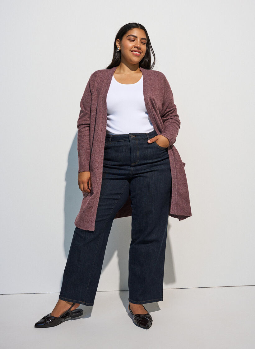 Meleret strik cardigan med lommer, Lyser&oslash;d, Model image number 1