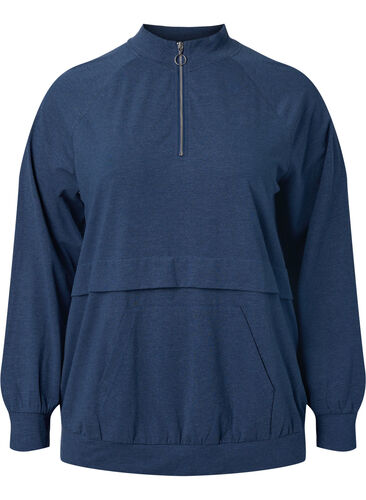 Sweatshirt med lynlås og lomme, Insignia Blue Mel. , Packshot image number 0