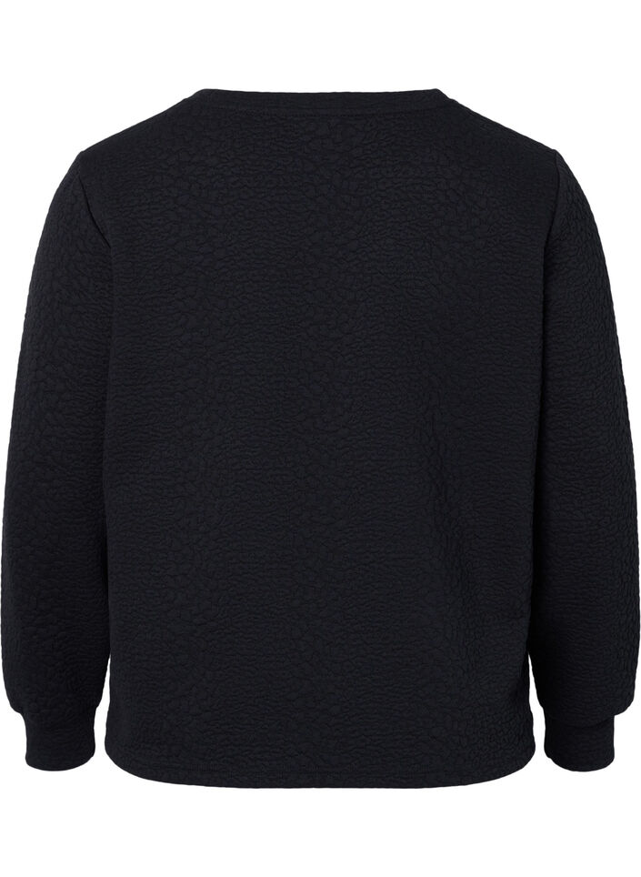 Ensfarvet bluse med tekstur, Black, Packshot image number 1