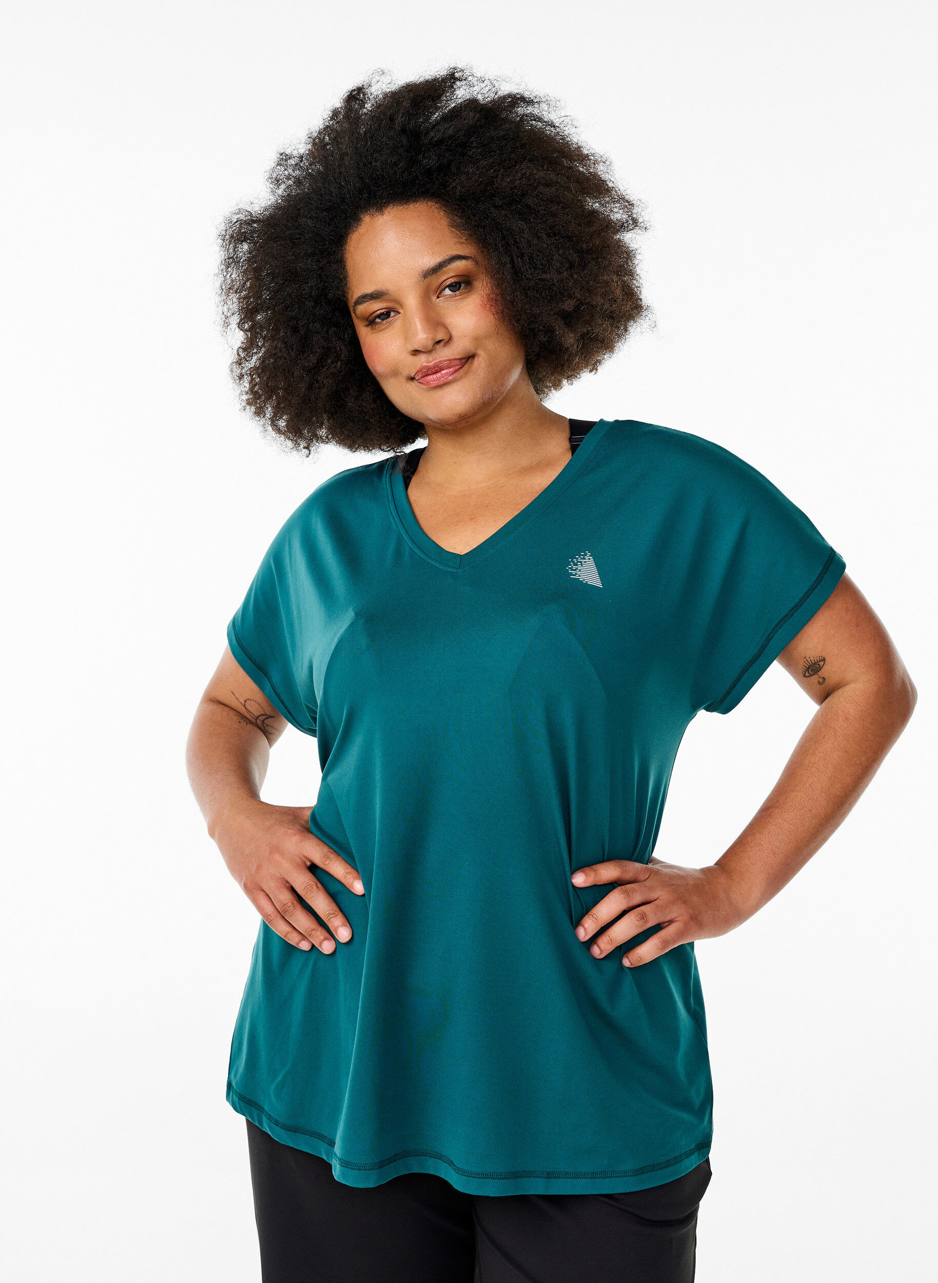ZizziL&oslash;s tr&aelig;nings t-shirt med v-hals, Gr&oslash;n, Model image number 0
