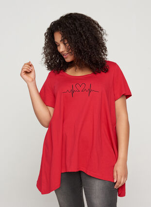 Kortærmet bomulds t-shirt med a-form, Lipstick Red HEART, Model image number 0