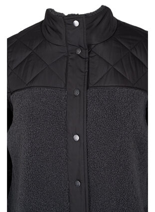 Quiltet jakke med teddy og knaplukning, Black Comb, Packshot image number 2