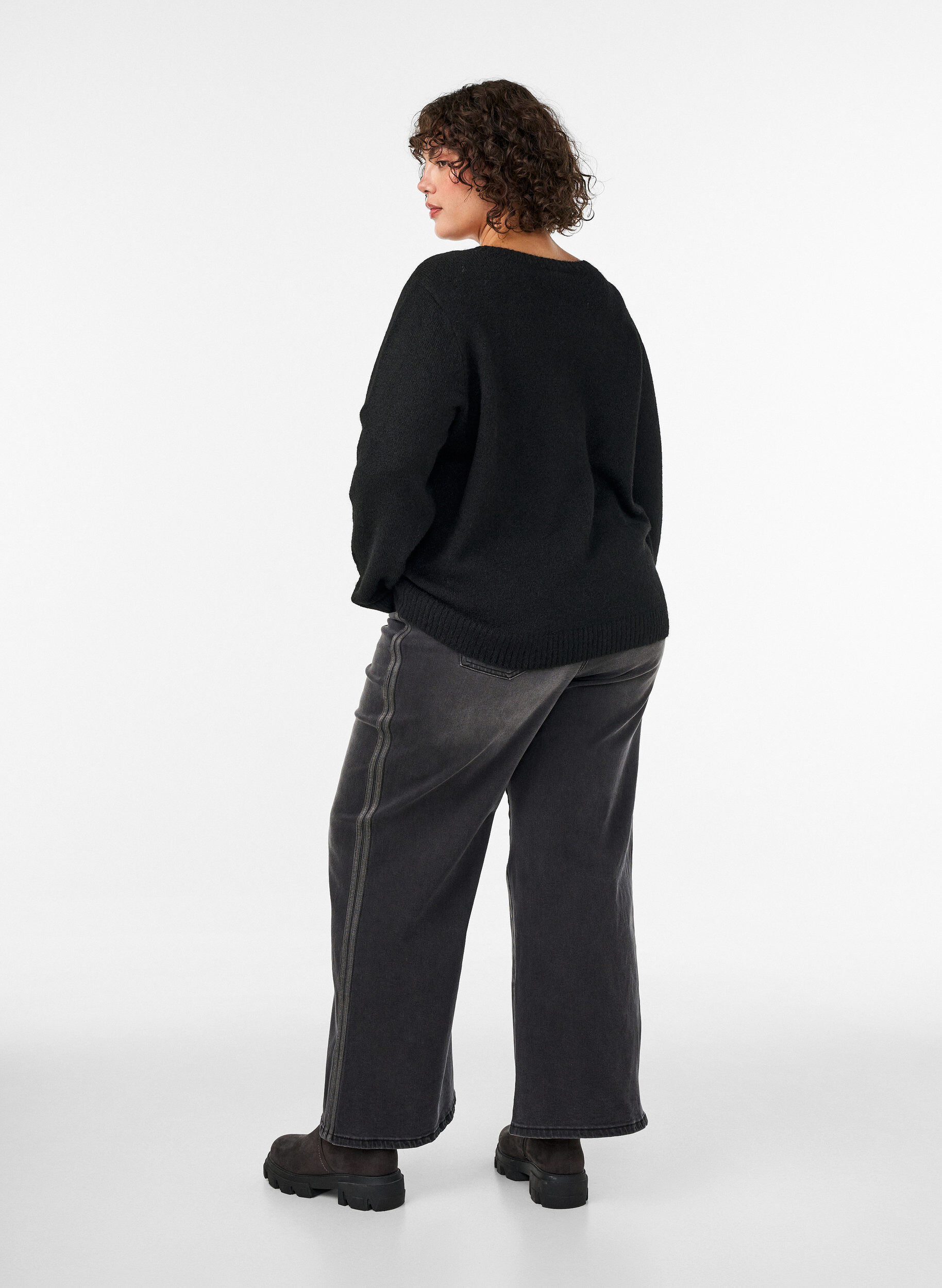 ZizziWide fit jeans med lodrette denimdetaljer, Gr&aring;, Model image number 1
