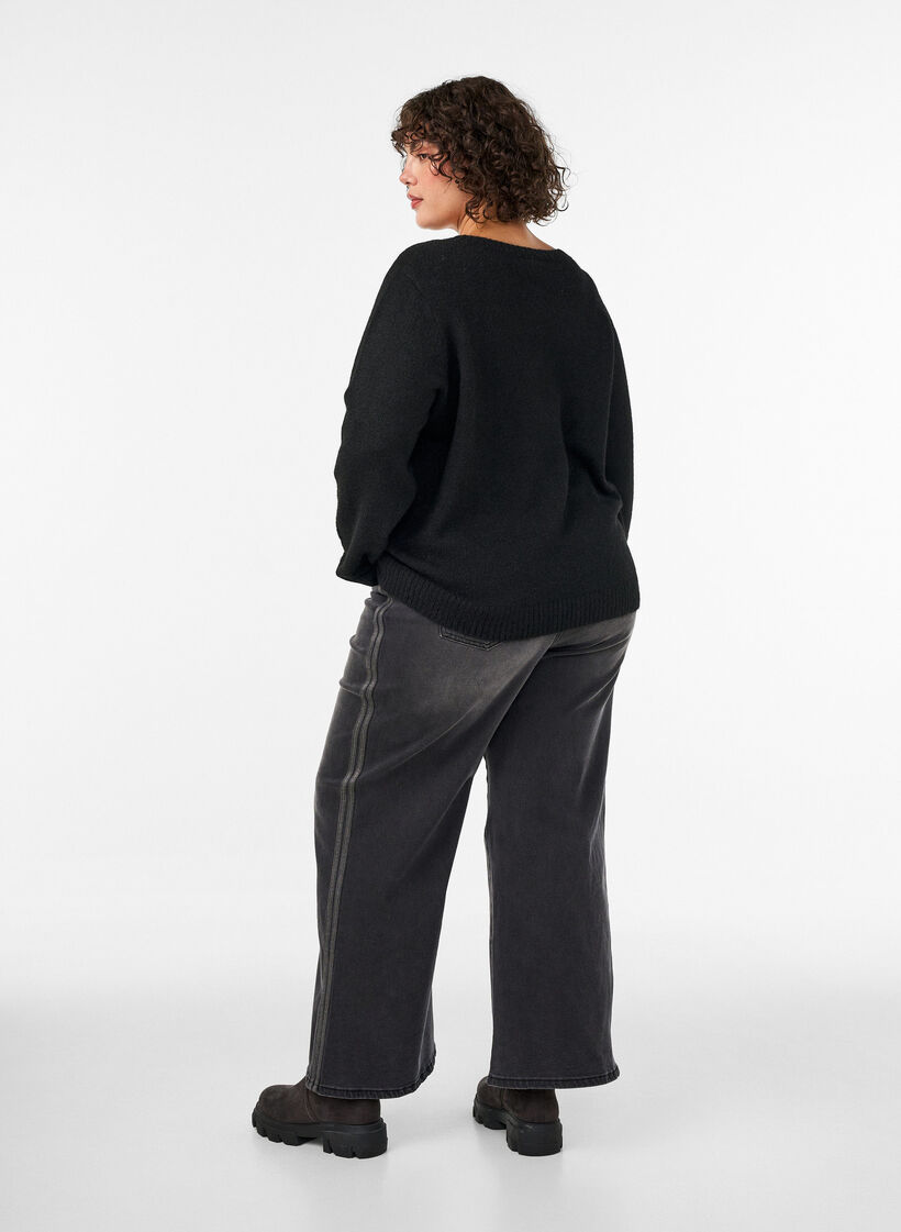 Wide fit jeans med lodrette denimdetaljer, Gr&aring;, Model image number 1