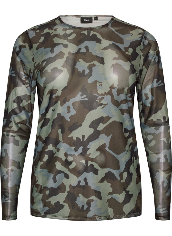 Meshbluse med print, Gr&oslash;n, Packshot image number 0