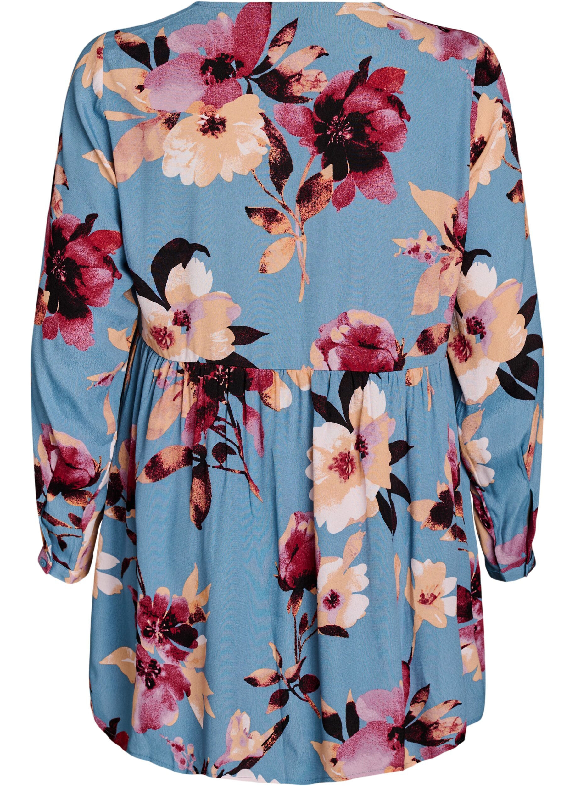 Zizzi Lang&aelig;rmet tunika med sk&aelig;ring, Bl&aring;, Packshot image number 1