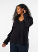 Finstrikket cardigan med stofbetrukne knapper, Sort, Model image number 0