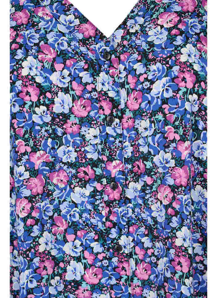 Printet viskose top med knapper, Pink blue Flower , Packshot image number 2