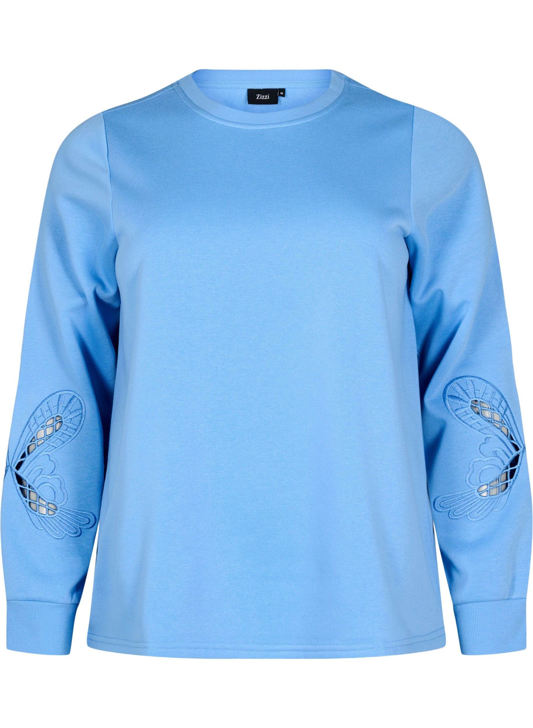 Zizzi Sweatbluse med broderede udsk&aelig;ringer, Della Robbia Blue, Packshot image number 0