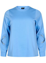 Sweatbluse med broderede udskæringer, Della Robbia Blue