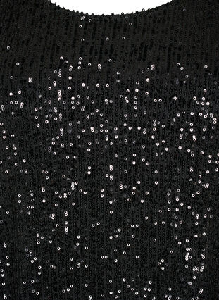 Kort pailletkjole med lange ærmer, Black, Packshot image number 2