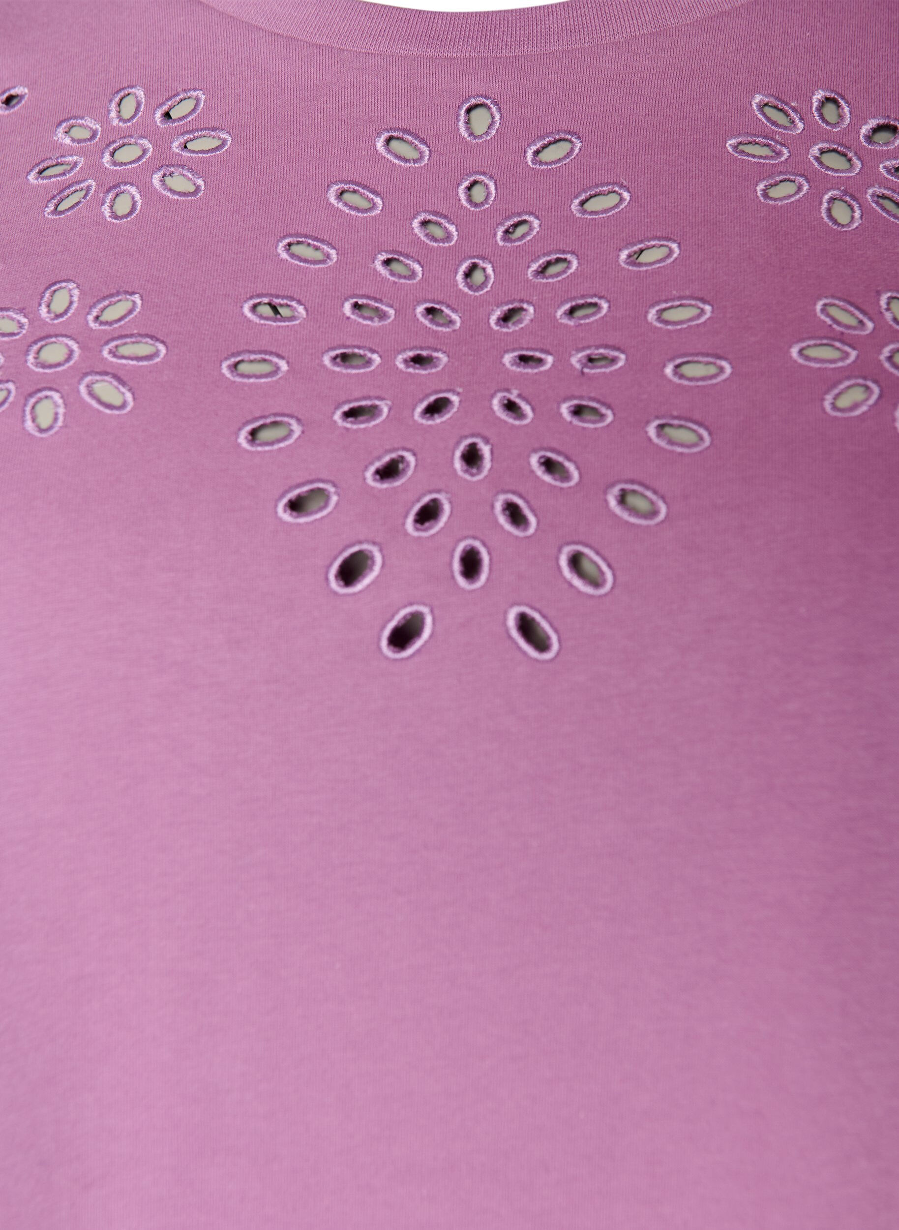 ZizziT-shirt i &oslash;kologisk bomuld med hulbroderi, Lilla, Packshot image number 2