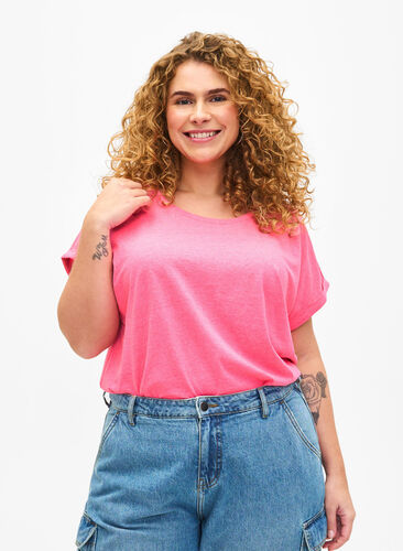 Neonfarvet t-shirt i bomuld, Neon pink, Model image number 0