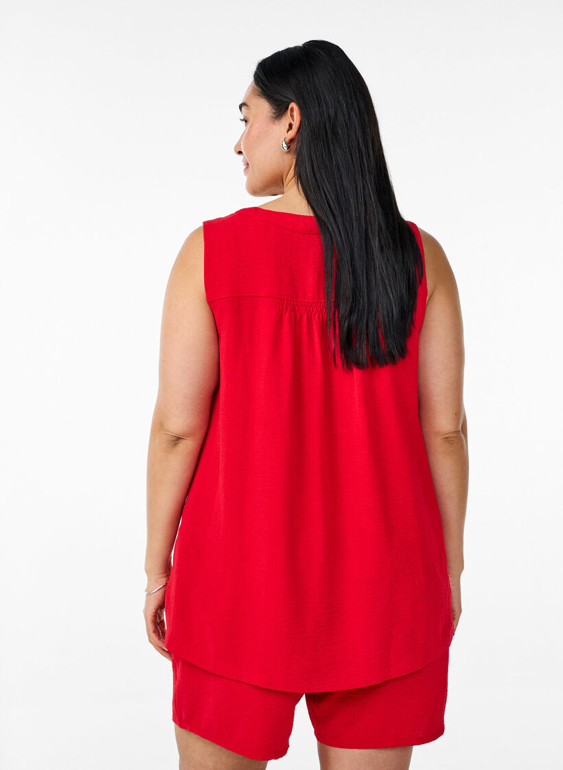 &AElig;rmel&oslash;s top med rynkedetaljer, R&oslash;d, Model image number 2