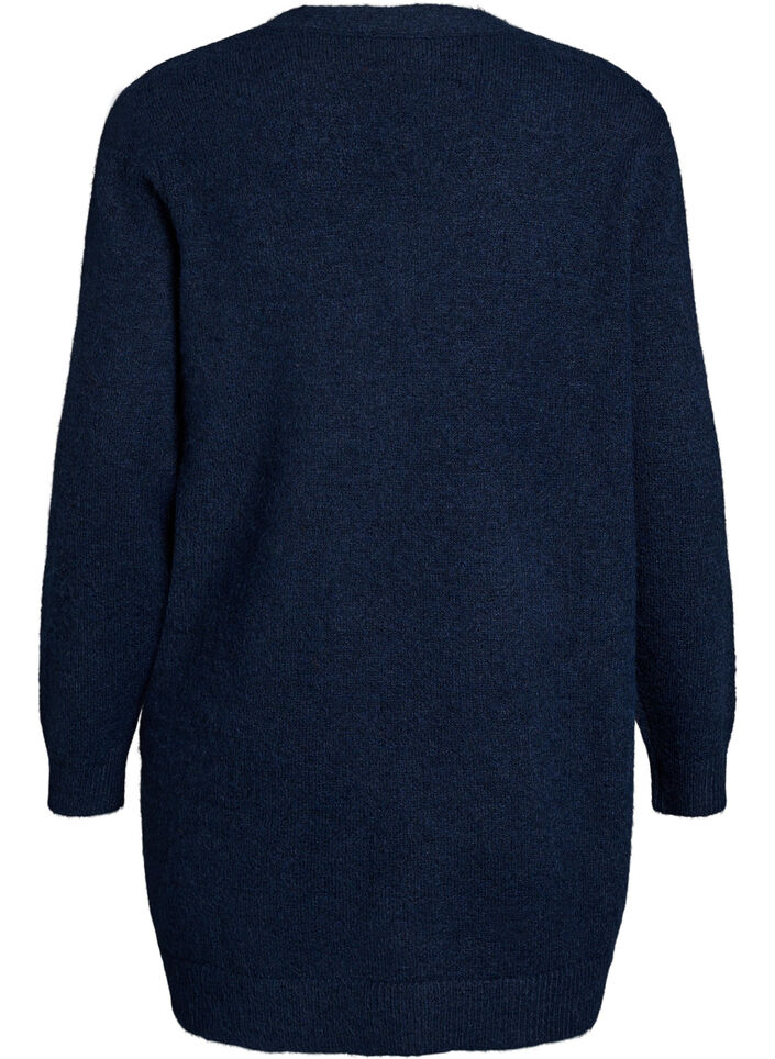Lang cardigan med lommer, Bl&aring;, Packshot image number 1