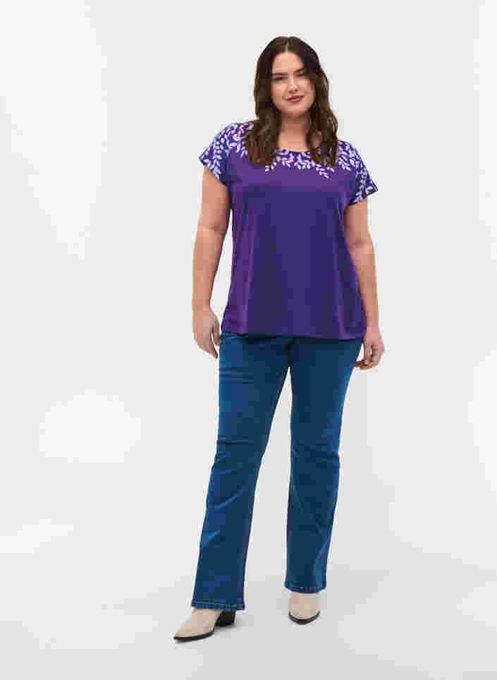 Bomulds t-shirt med printdetaljer, Violet Ind Mel Feath, Model image number 2