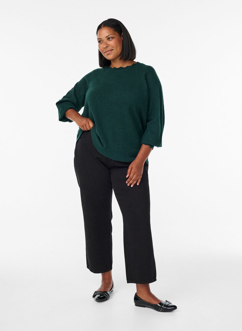 Strikbluse med b&oslash;lgekanter, Gr&oslash;n, Model image number 1