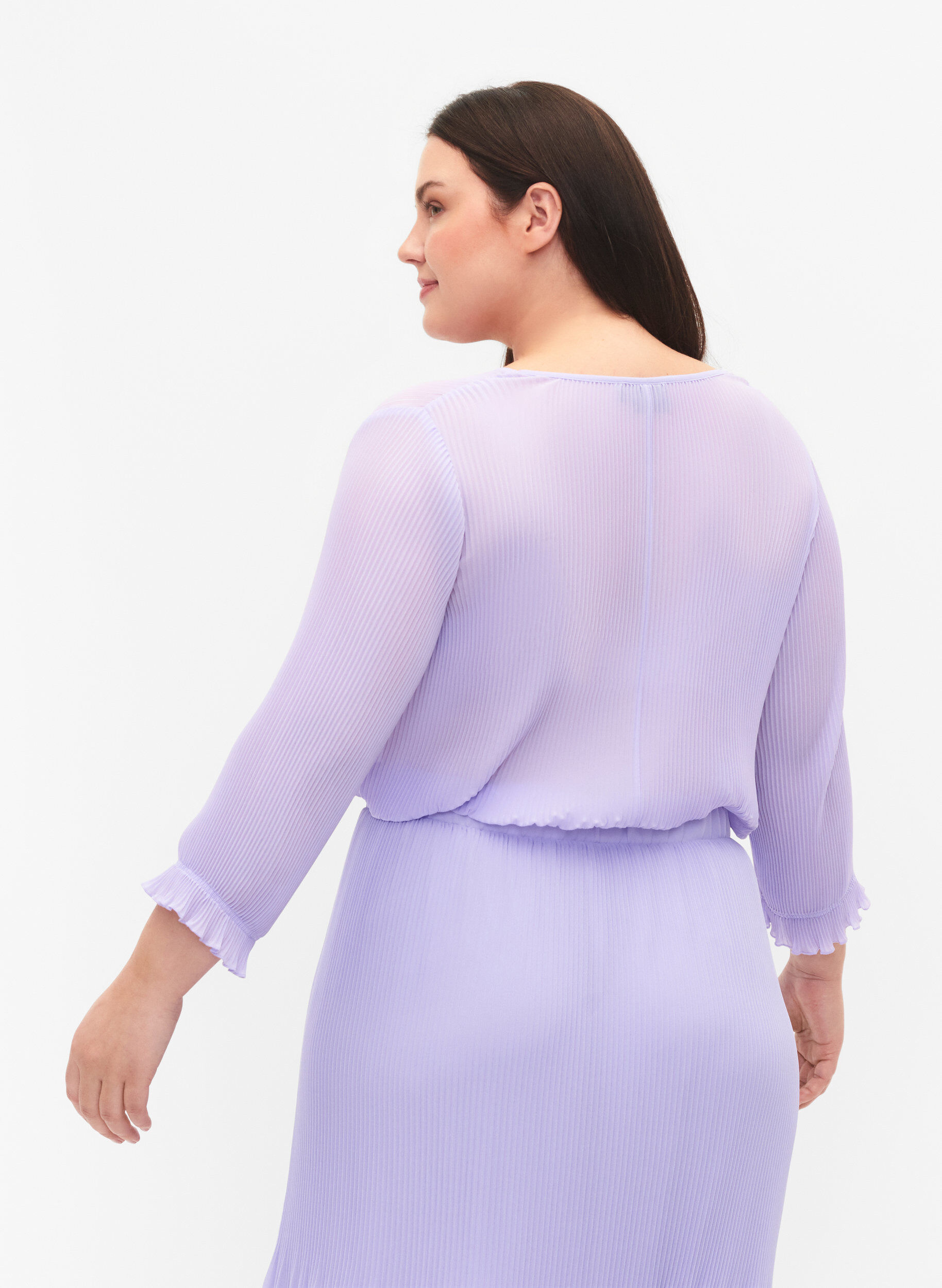 Zizzi Plisseret bluse med 3/4 &aelig;rmer, Lavender, Model image number 1