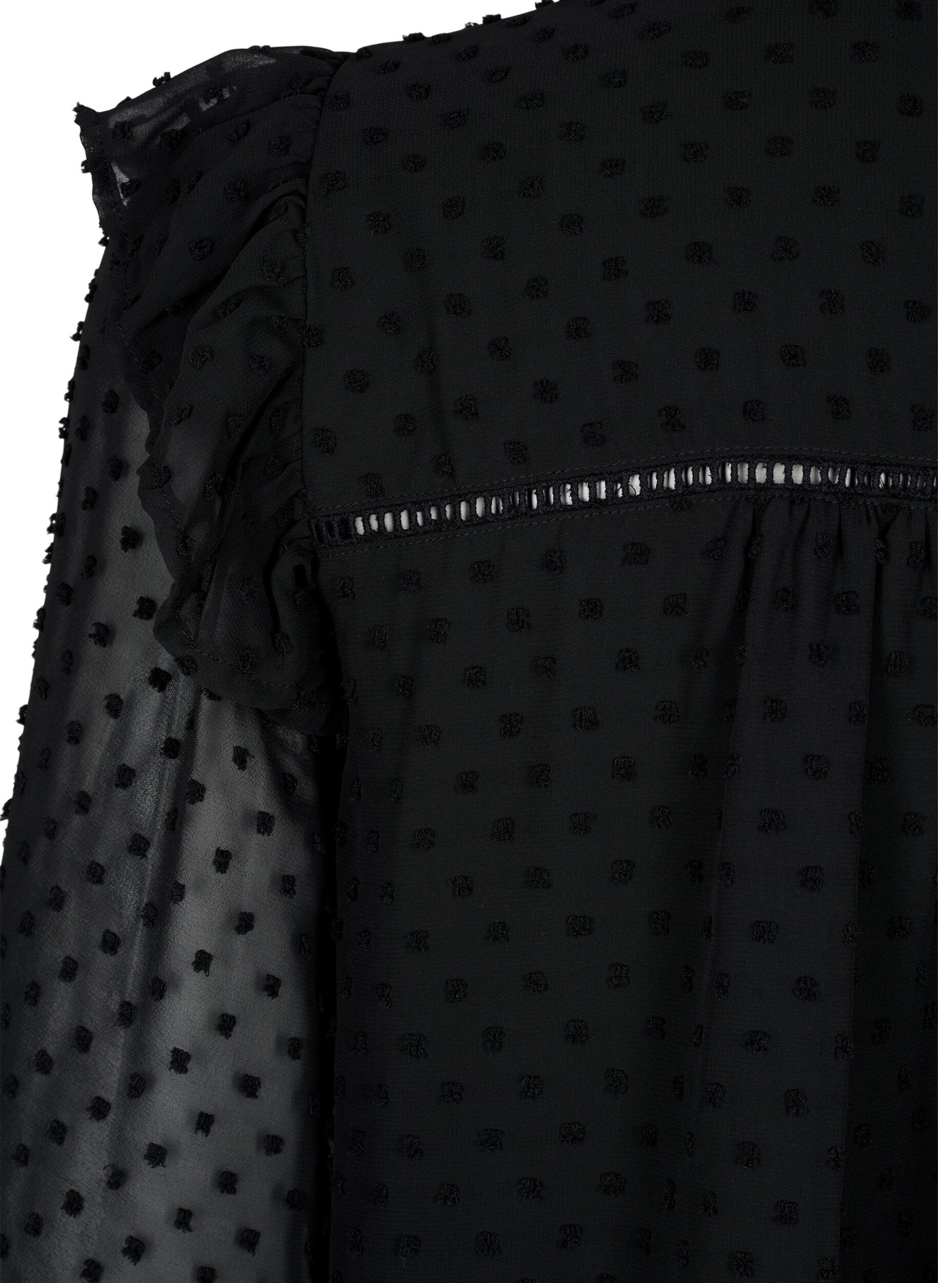 Zizzi Skjortebluse med fl&aelig;ser og prikket tekstur, Black, Packshot image number 3