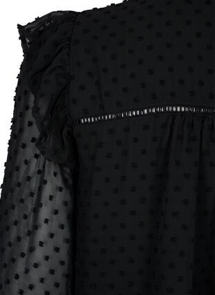 Skjortebluse med flæser og prikket tekstur, Black, Packshot image number 3