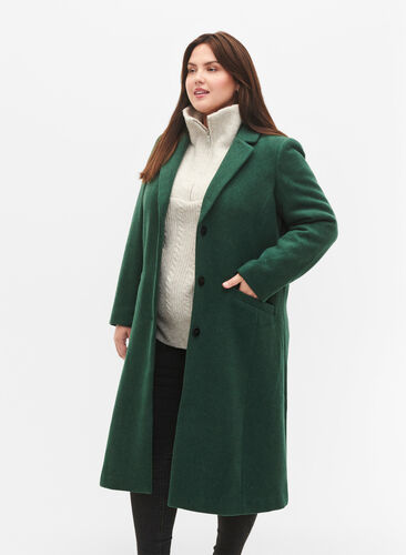 Frakke knapper og lommer - Grøn - Str. 42-60 - Zizzi