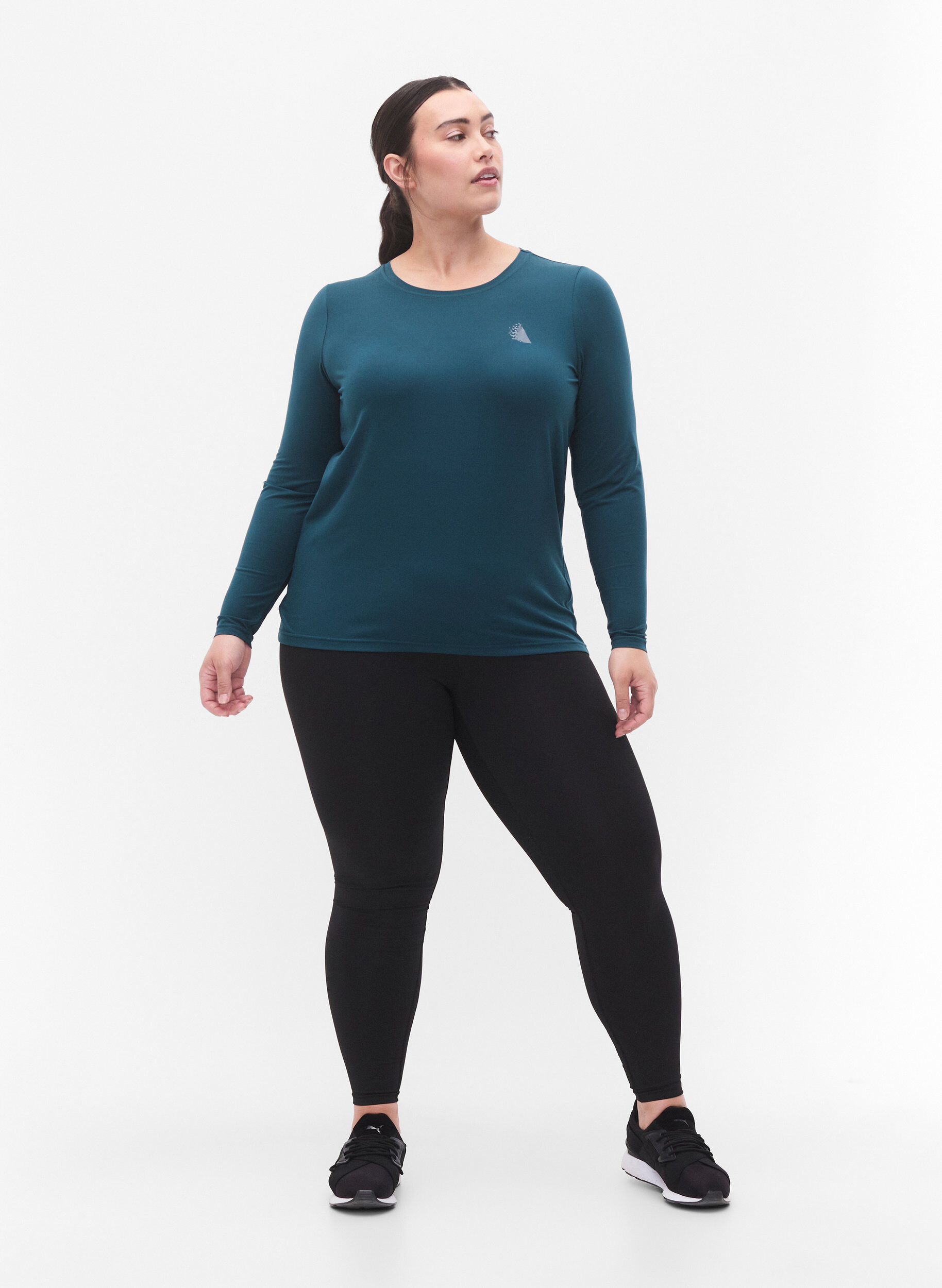 Zizzi Lang&aelig;rmet tr&aelig;ningsbluse, Deep Teal, Model image number 2