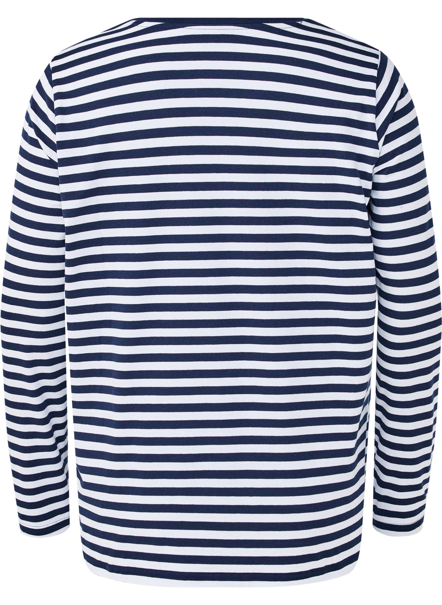 Zizzi Bluse med striber og motiv, White w.Navy Stripe, Packshot image number 1