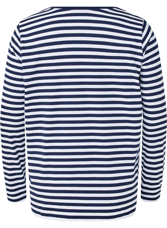 Bluse med striber og motiv, White w.Navy Stripe, Packshot image number 1
