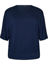 Jerseybluse med albuelange &aelig;rmer og balloneffekt, Bl&aring;