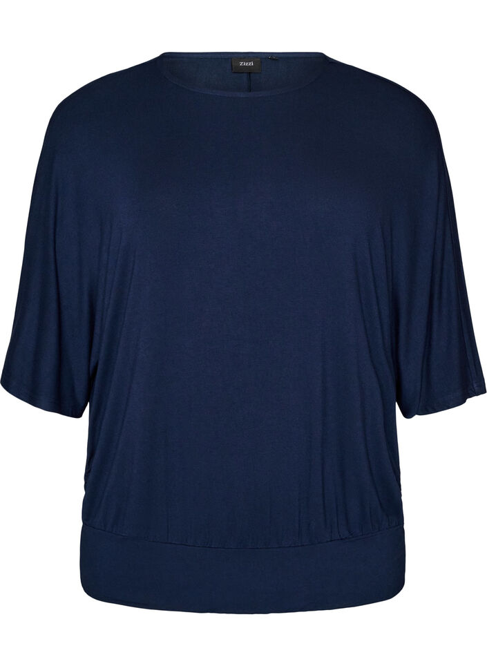Jerseybluse med albuelange &aelig;rmer og balloneffekt, Bl&aring;, Packshot image number 0