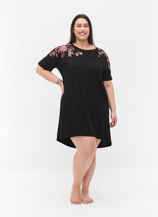 Bomulds natkjole med blomsterprint, Black, Model image number 2