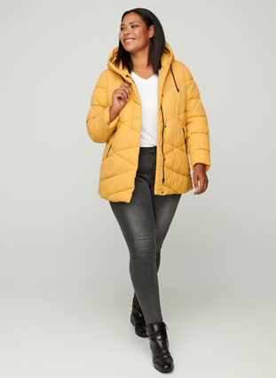 Vindtæt jakke med hætte og lommer, Spruce Yellow, Model image number 2