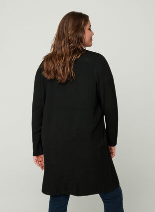 Lang strikket cardigan med lommer, Black, Model image number 1