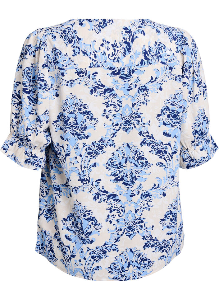 Skjortebluse med 1/2 &aelig;rmer, Beige, Packshot image number 1