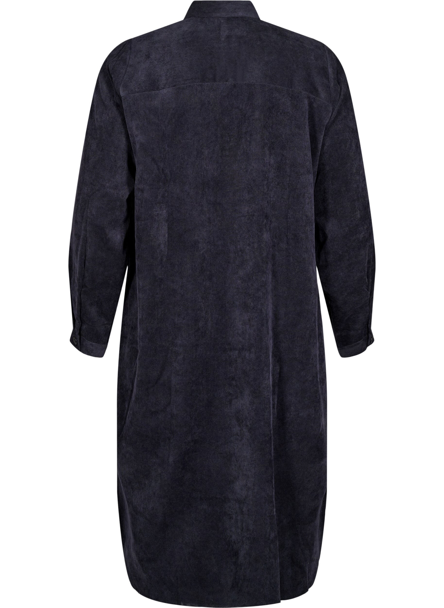 Zizzi Lang skjortekjole i fl&oslash;jl med knapper, Black, Packshot image number 1