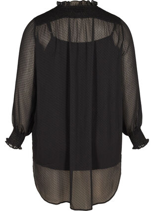 Højhalset bluse med smock- og flæsedetaljer, Black, Packshot image number 1