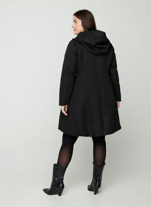 Jacquard vævet jakke med hætte, Black, Model image number 2